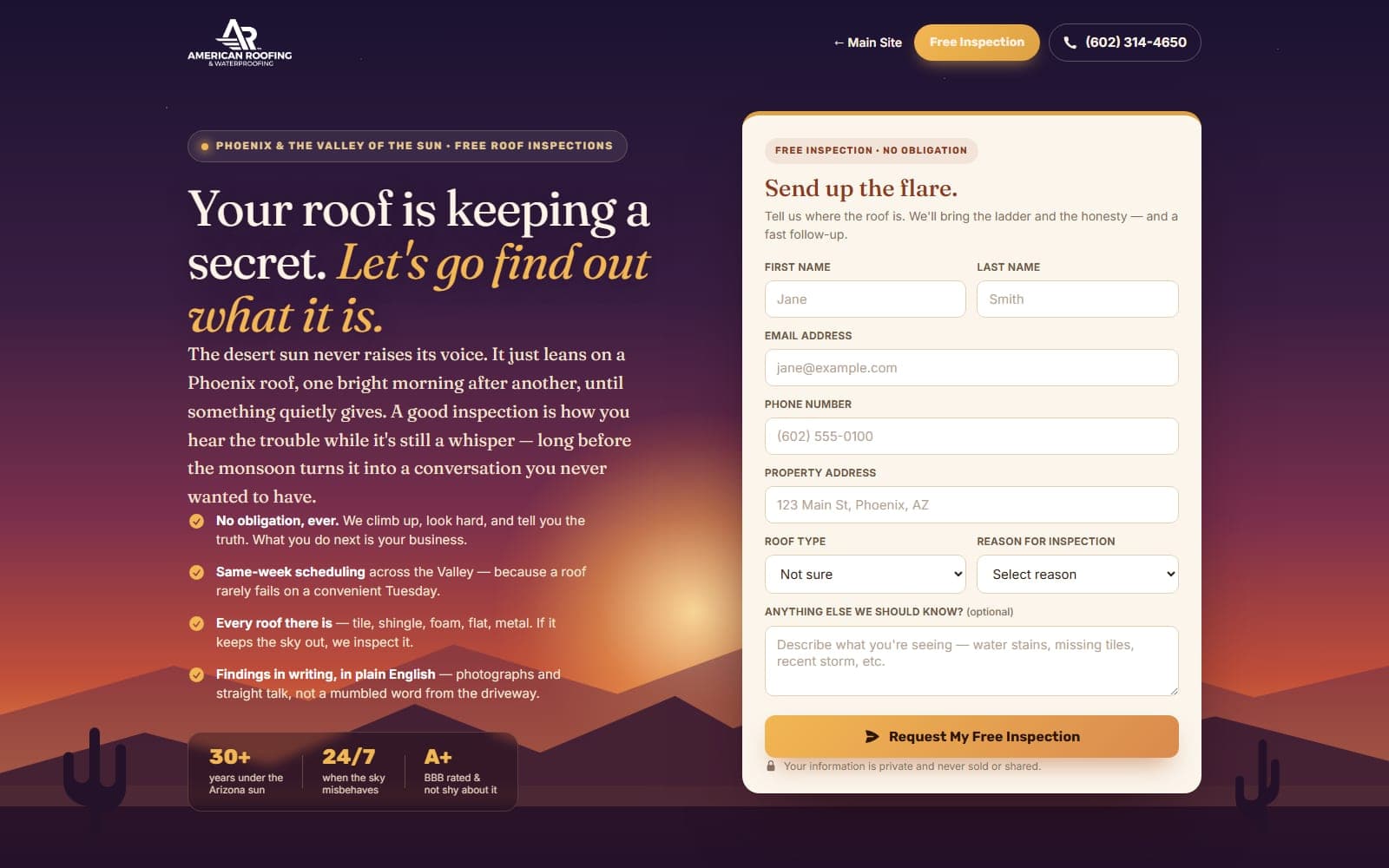 Free Roof Inspection website