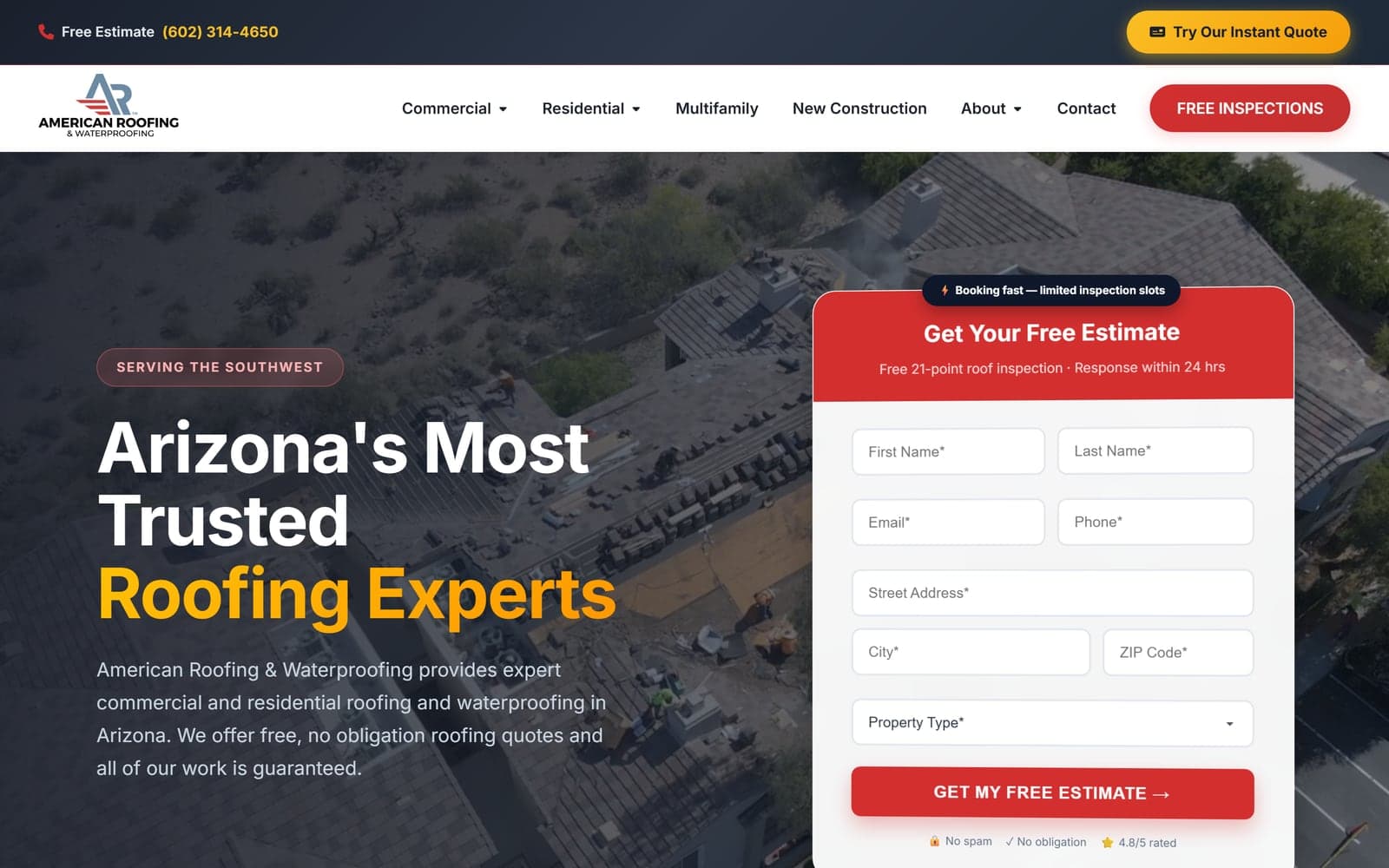 American Roofing & Waterproofing website