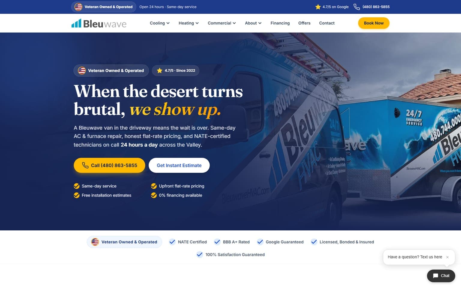 Bleuwave HVAC — Redesign & Instant Estimate website