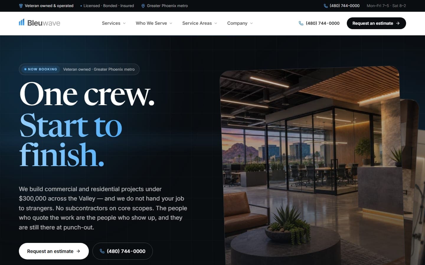 Bleuwave Construction website