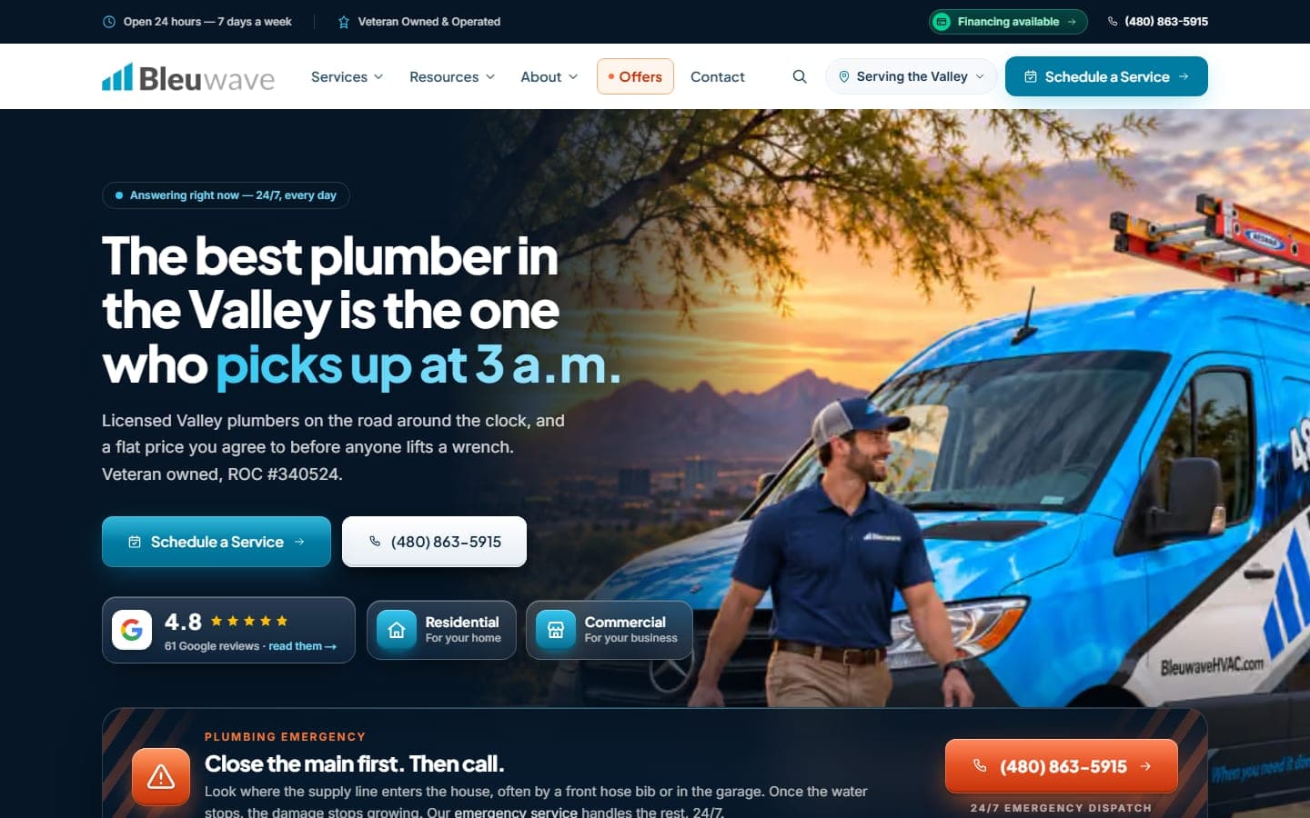 Bleuwave Plumbing — Redesign & Emergency Triage website