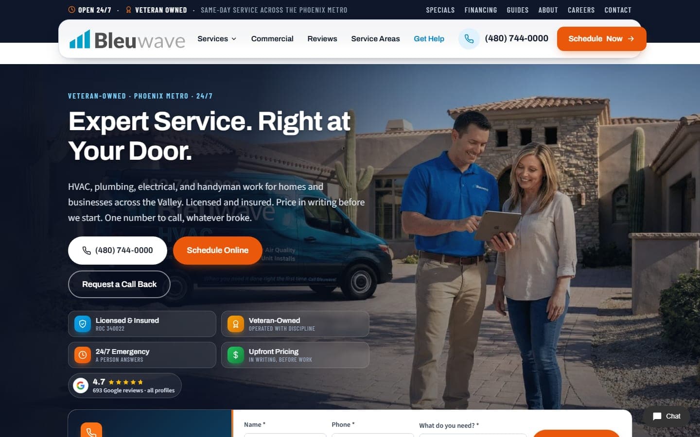 Bleuwave Home Services website