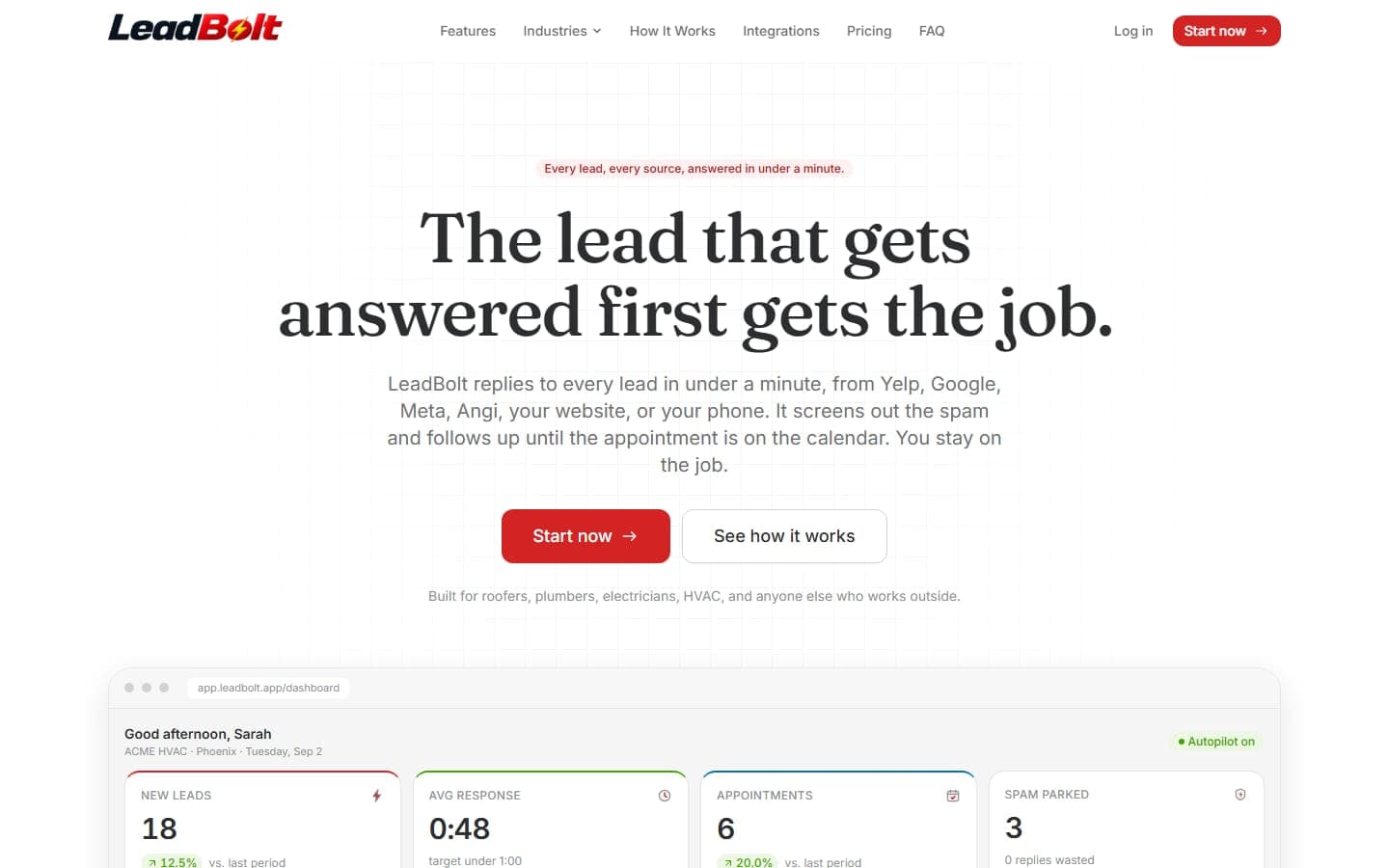LeadBolt — Speed-to-Lead Software for Contractors website