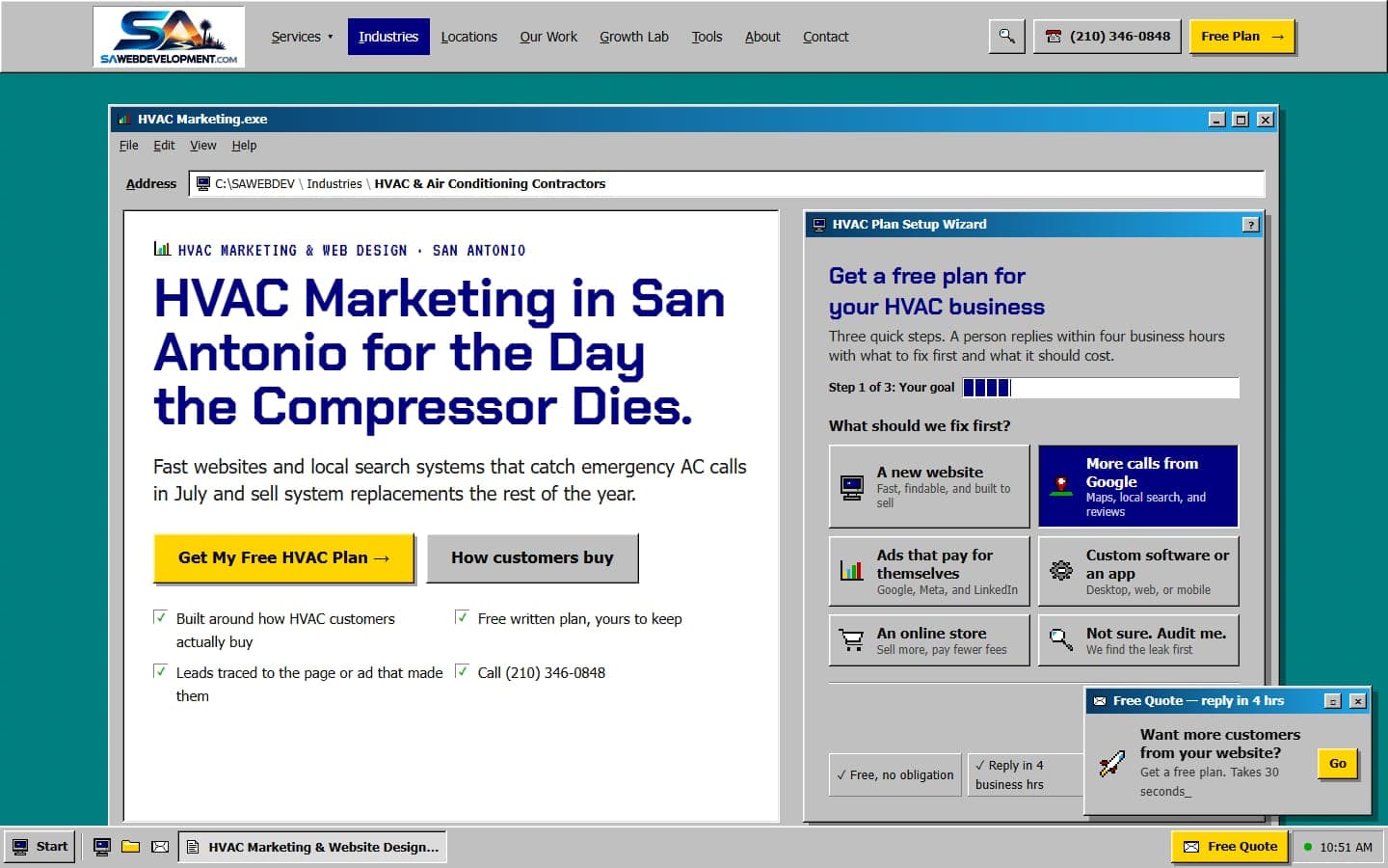 The HVAC industry page with an HVAC plan setup wizard