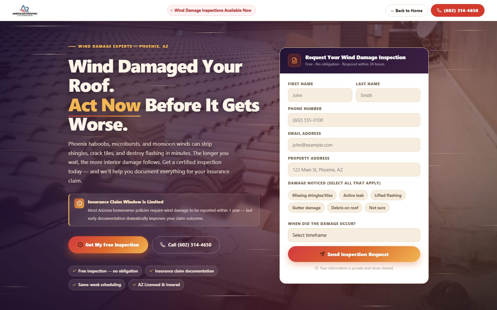 Wind Damage Inspection — Phoenix, AZ · Southwest