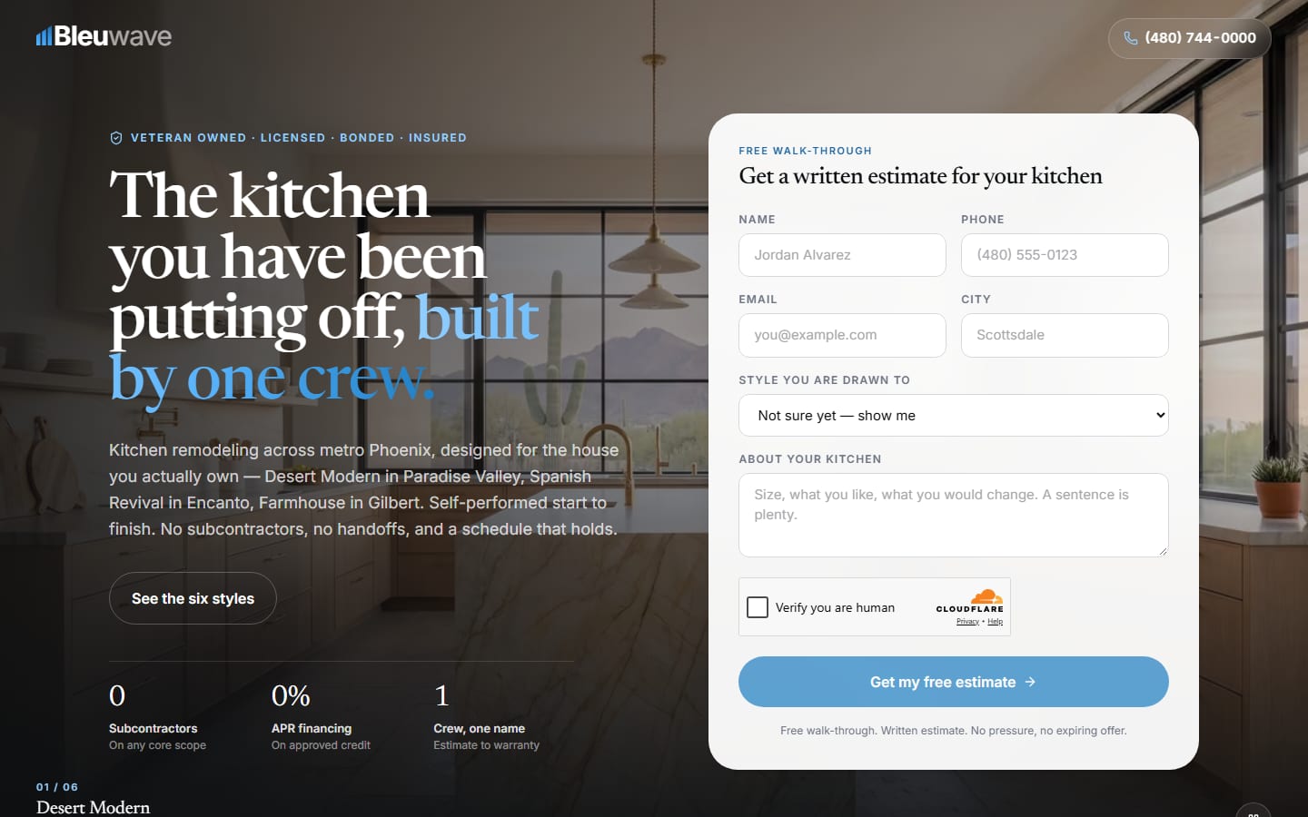 Bleuwave Kitchen Remodeling: Google Ads Landing Page — Phoenix, AZ