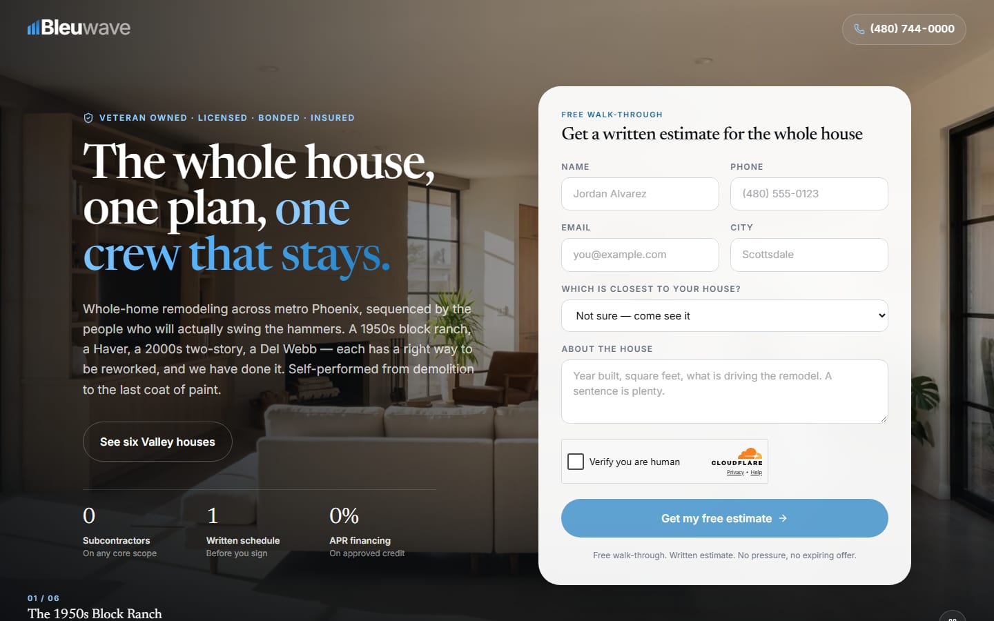 Bleuwave Whole-Home Remodeling: Google Ads Landing Page — Phoenix, AZ