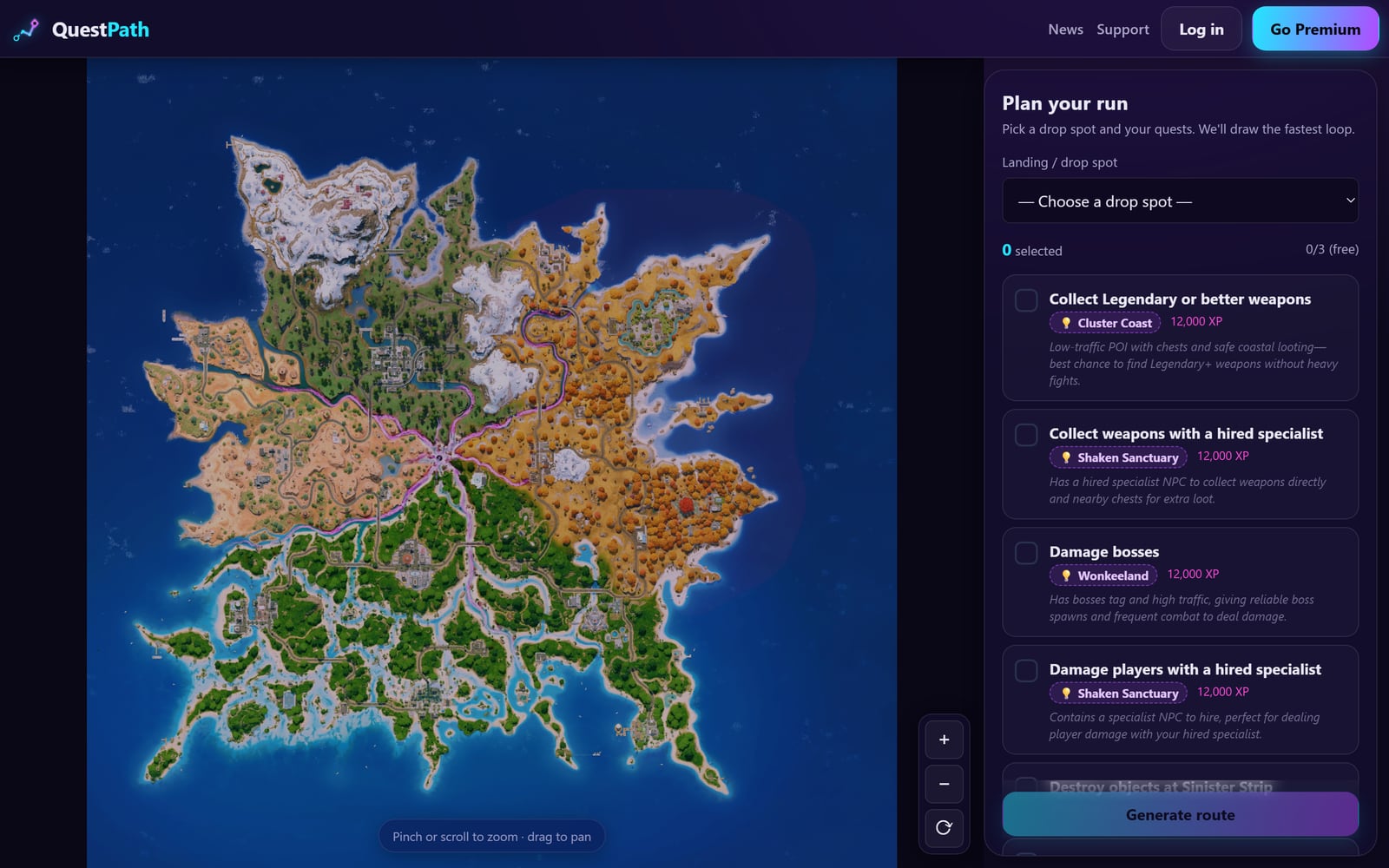 QuestPath — Fortnite Route Planner — Online · Worldwide