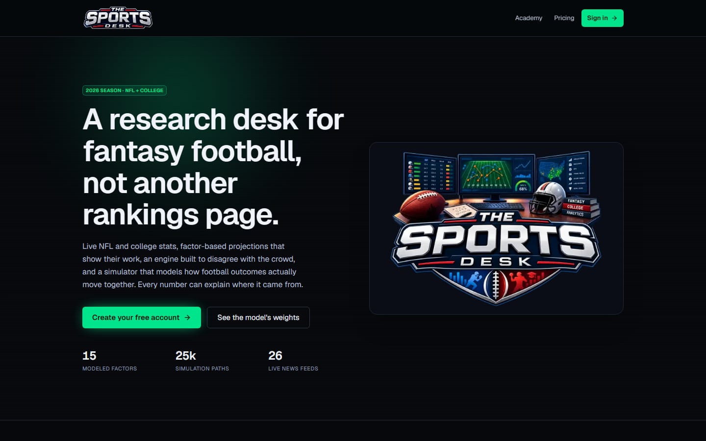 The Sports Desk — Fantasy Football Research Engine — Online · Nationwide
