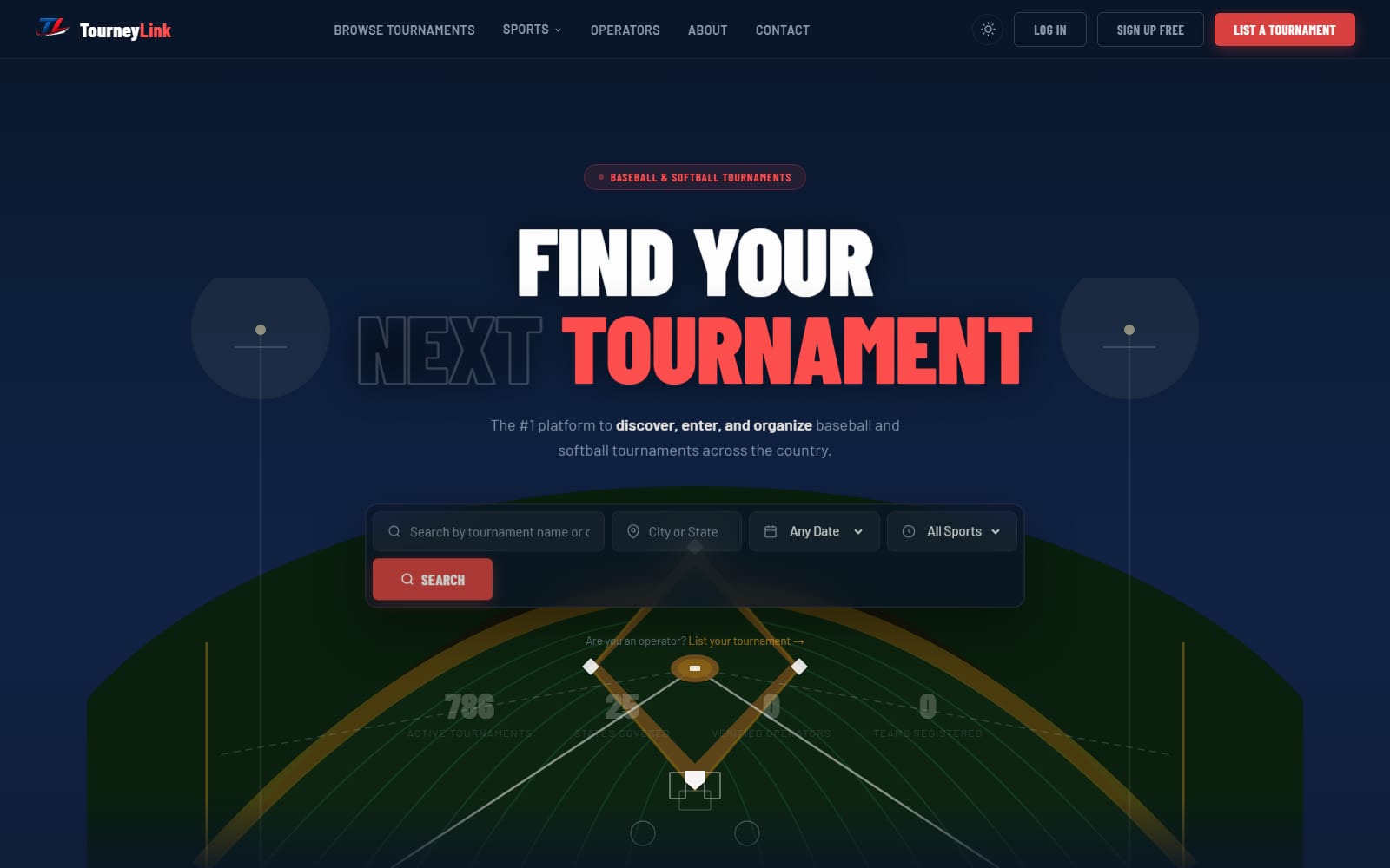 TourneyLink — Baseball & Softball Tournaments — Online · Nationwide
